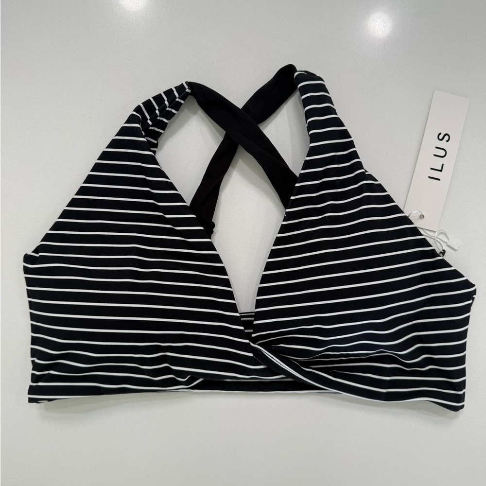 ILUS Striped Black & White Crossback Bra - XXL (NWT)
